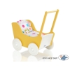Poppenwagen van Hout met Dekentje Wit Geel