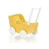 Poppenwagen van Hout met Dekentje Wit Geel Polkaprikker