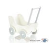 Poppenwagen van Hout met Dekentje Wit Grijs