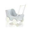 Poppenwagen van Hout met Dekentje Wit Grijs