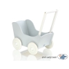 Poppenwagen van Hout met Dekentje Wit Grijs