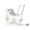 Poppenwagen van Hout met Dekentje Wit Grijs