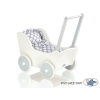 Poppenwagen van Hout met Dekentje Wit Grijs
