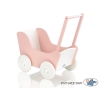 Poppenwagen van Hout met Dekentje Wit Poederroze