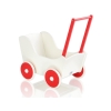 Poppenwagen van Hout met Dekentje Wit Rood