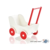 Poppenwagen van Hout met Dekentje Wit Rood