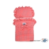 Poppenwagen van Hout met Dekentje Wit Rood