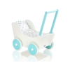 Poppenwagen van Hout met Dekentje Wit Turkoois