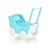 Poppenwagen van Hout met Dekentje Wit Turkoois