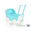 Poppenwagen van Hout met Dekentje Wit Turkoois
