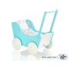 Poppenwagen van Hout met Dekentje Wit Turkoois