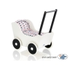 Poppenwagen van Hout met Dekentje Wit Zwart