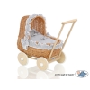 Poppenwagen van Natuurlijke Riet Wit Grijs Polkaprikker