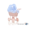 Poppenwagen van riet Blauw Polkaprikker Poederroze