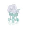 Poppenwagen van riet Mint Wit Marineblauw Polkaprikker