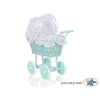 Poppenwagen van riet Mint Wit Marineblauw Polkaprikker