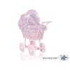 Poppenwagen van riet Roze Bloemenweide Bloemen Stofroze