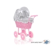 Poppenwagen van riet Roze Wit Grijs Polkaprikker