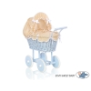Poppenwagen van riet Wit Beige Blauw Polkaprikker