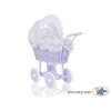 Poppenwagen van riet Wit Marineblauw Purper Polkaprikker