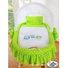 Rieten Babybed met Kap Groen Gelukkige Uilen