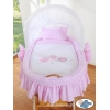 Rieten Babybed met Kap Roze Gelukkige Uilen