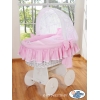 Rieten Babybed met Kap Roze Wit Glamour