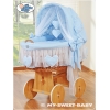 Rieten Babymand met Kap Blauw Amelie