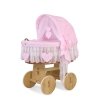 Rieten Babymand met Kap Roze Polkaprikker Amelie