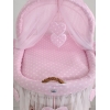 Rieten Babymand met Kap Roze Polkaprikker Amelie