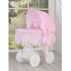 Rieten Babymand met Kap Roze Polkaprikker Amelie