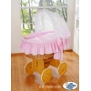 Rieten Babymand met Kap Roze Wit Glamour