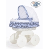 Rieten en Houten Wieg - met Kap - Komplett-Set Wit Marineblauw Hanna