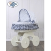 Rieten en Houten Wieg - met Kap - Komplett-Set Wit Marineblauw Hanna