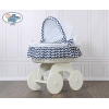 Rieten en Houten Wieg - met Kap - Komplett-Set Wit Marineblauw Hanna