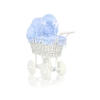 Rieten Poppenwagen met Beddengoed Blauw Polkaprikker