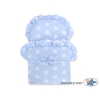 Rieten Poppenwagen met Beddengoed Blauw Polkaprikker