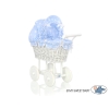 Rieten Poppenwagen met Beddengoed Blauw Polkaprikker