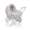 Rieten Poppenwagen met Beddengoed Grijs
