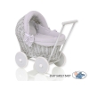 Rieten Poppenwagen met Beddengoed Grijs