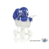 Rieten Poppenwagen met Beddengoed Marineblauw Polkaprikker Voor Meisjes