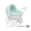 Rieten Poppenwagen met Beddengoed Mint