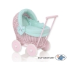 Rieten Poppenwagen met Beddengoed Mint Roze