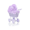 Rieten Poppenwagen met Beddengoed Purper Geruit