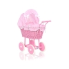 Rieten Poppenwagen met Beddengoed Roze