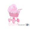 Rieten Poppenwagen met Beddengoed Roze