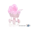 Rieten Poppenwagen met Beddengoed Roze Geruit Stofroze