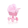 Rieten Poppenwagen met Beddengoed Roze Polkaprikker