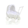 Rieten Poppenwagen met Beddengoed Wit