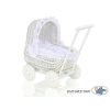 Rieten Poppenwagen met Beddengoed Wit